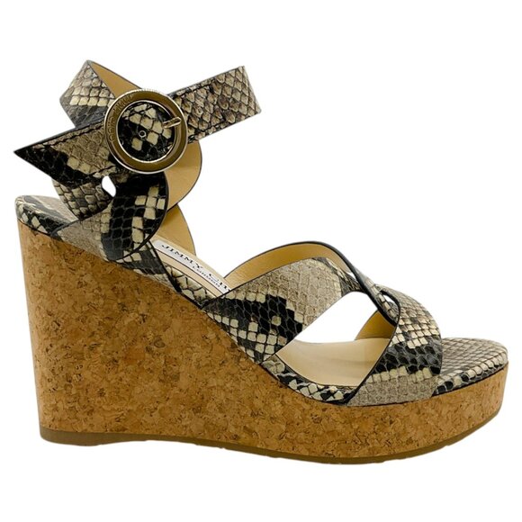 Jimmy Choo Snake Embossed Aleli Cork Wedge Sandals - Picture 5 of 5